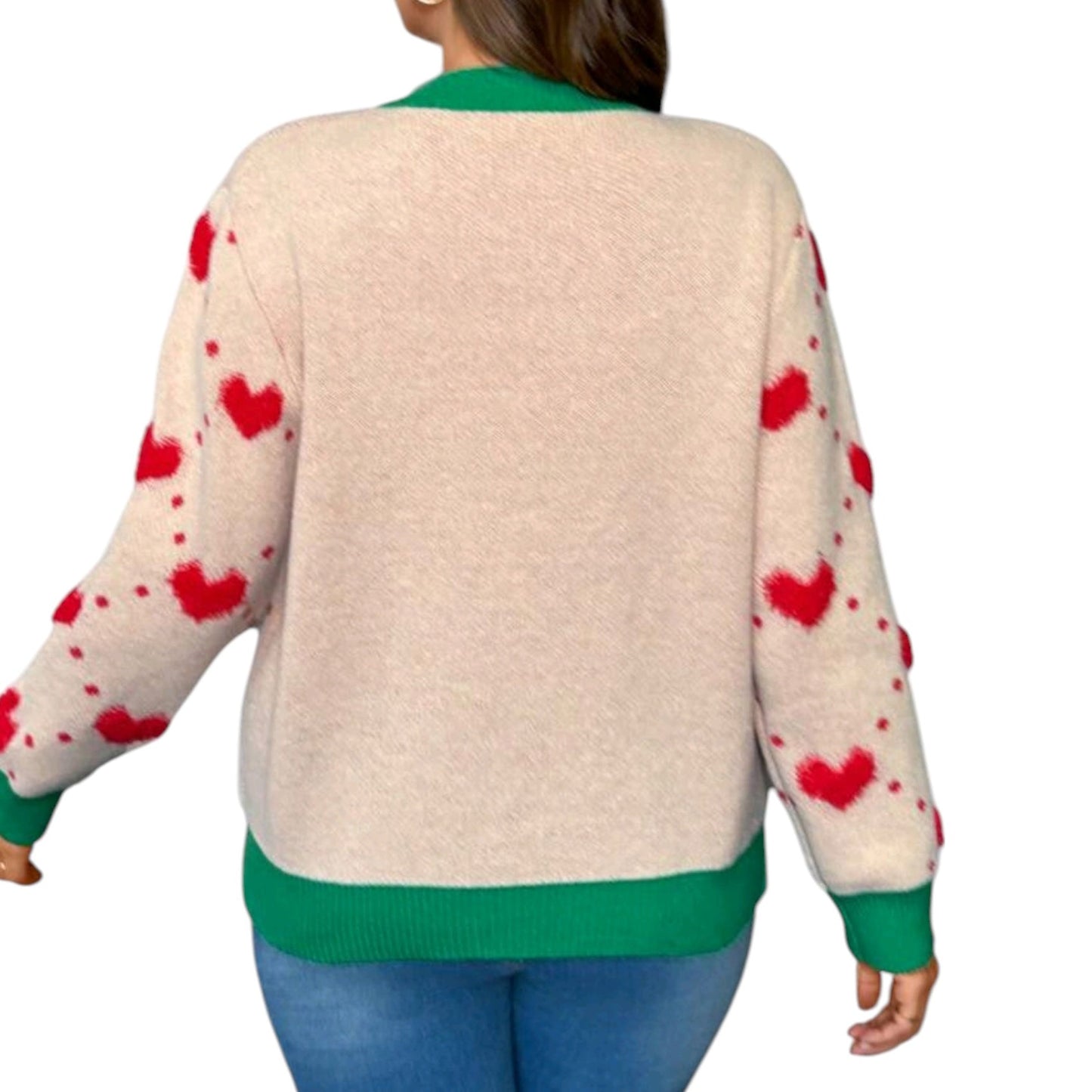 SHE bézs kötött szív mintás kardigán