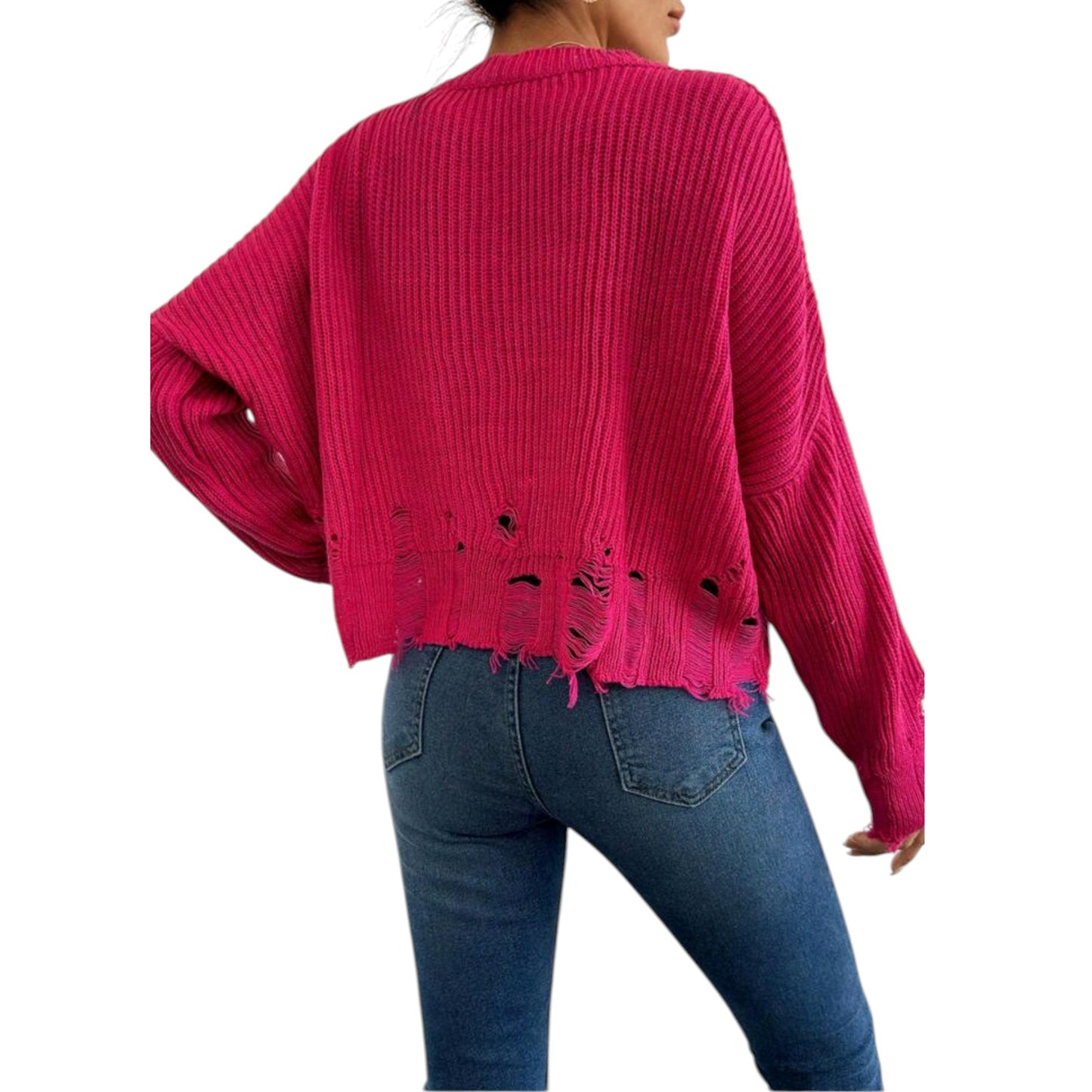 SHE fukszia szaggatott kötött pulóver