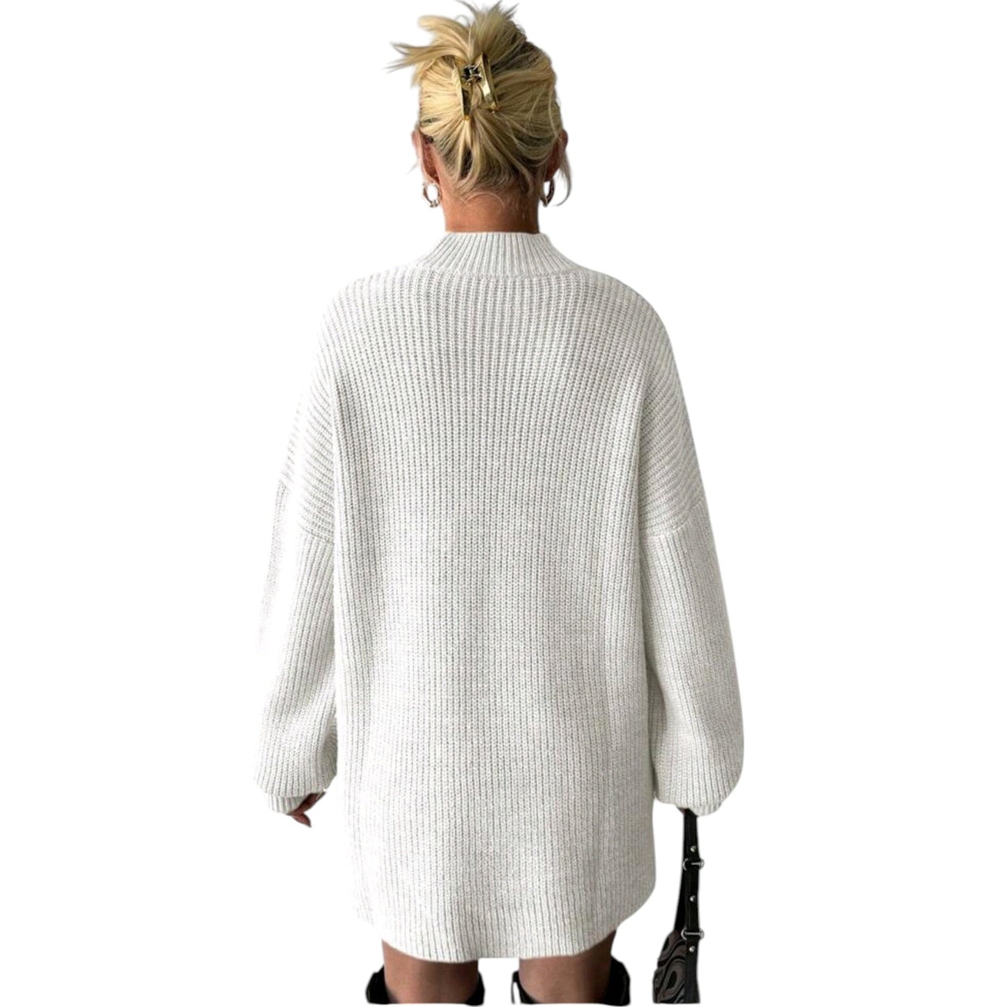 SHE fehér garbós laza pulóver