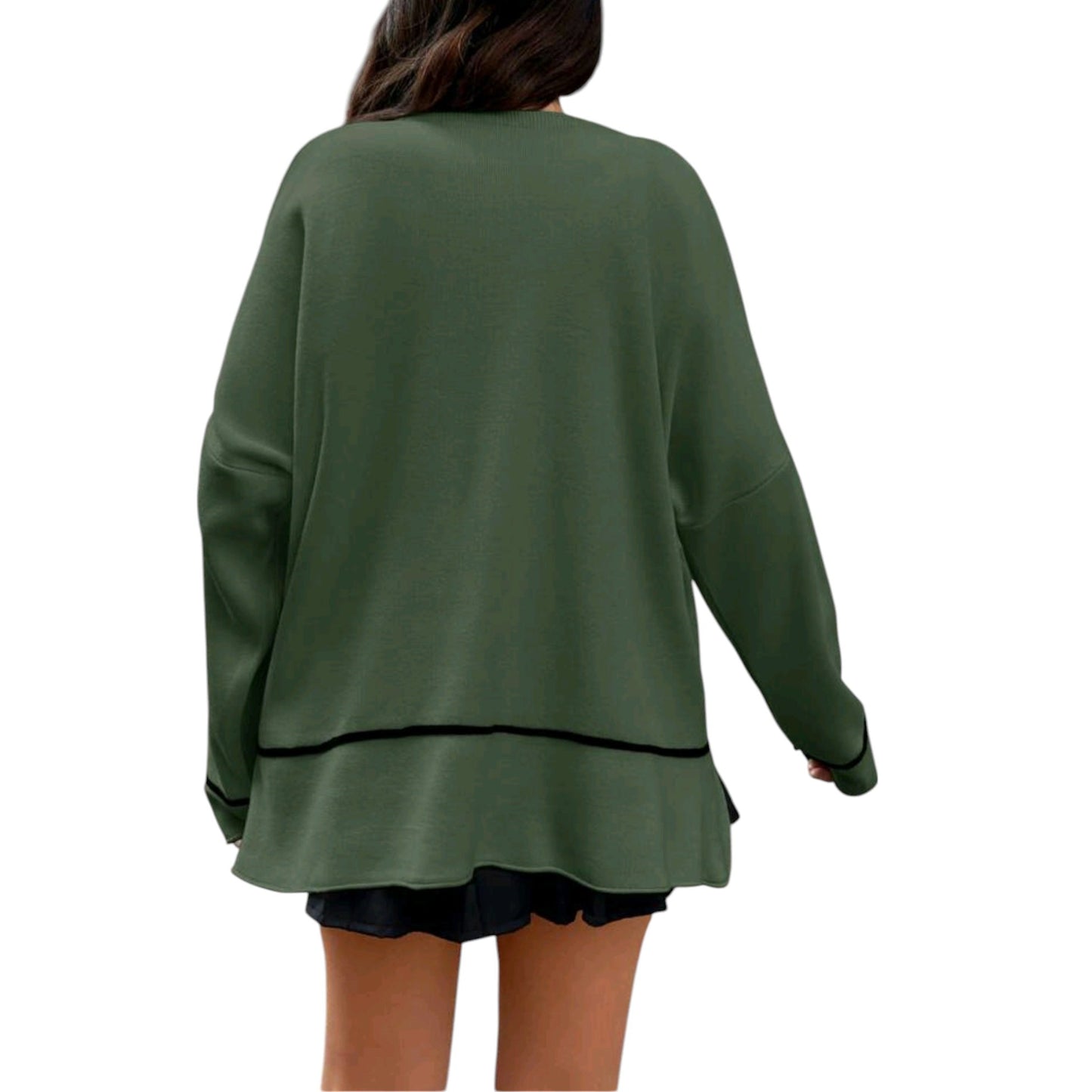 SHE khaki laza szabású pulóver