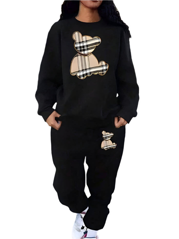 SHE fekete maci mintás szabadidő szett