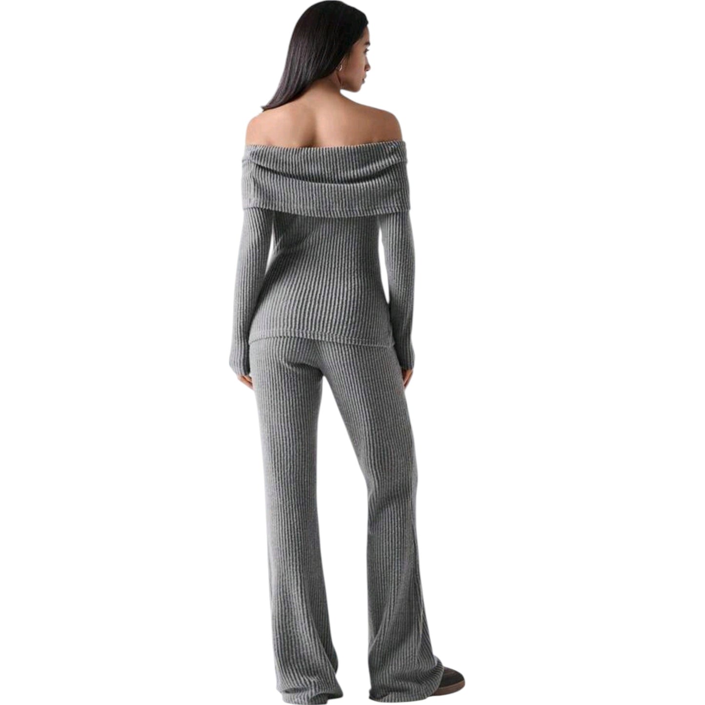 SHE szürke bordázott kétrészes szett