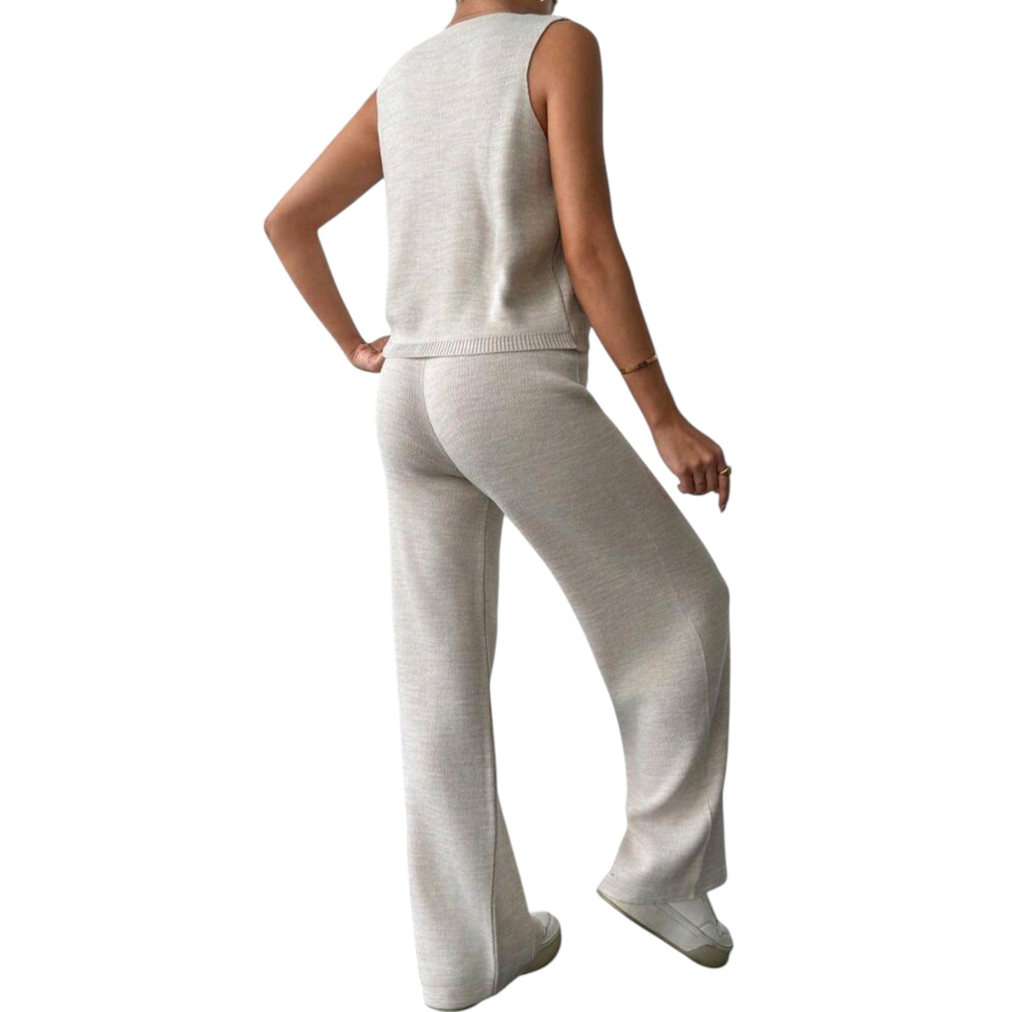 SHE bézs kötött mellényes szett