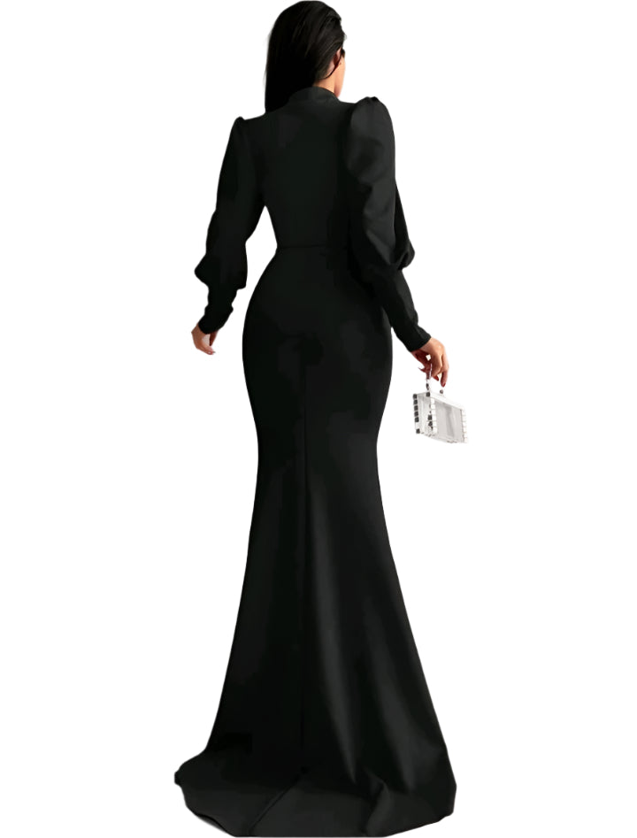 SHE fekete elegáns kivágott maxi ruha