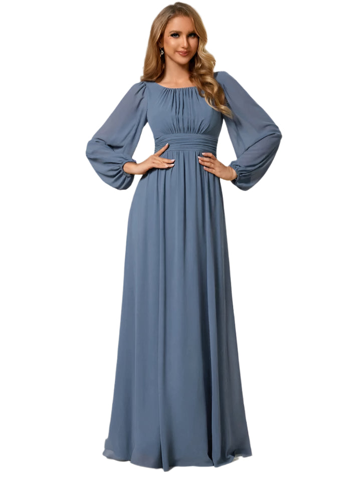 SHE kék, hosszú ujjú elegáns maxi ruha