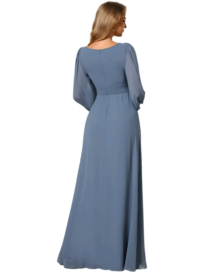 SHE kék, hosszú ujjú elegáns maxi ruha