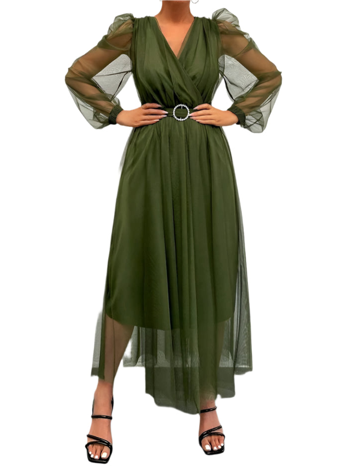 SHE zöld tüll midi ruha