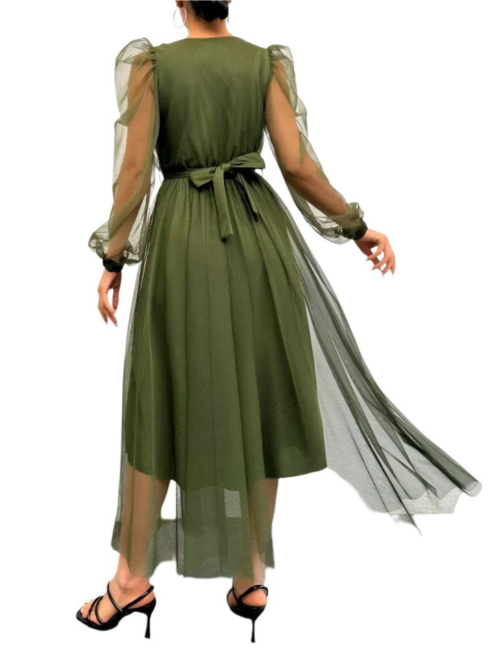 SHE zöld tüll midi ruha