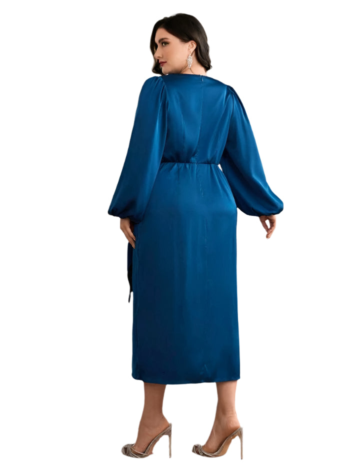 SHE kék szatén hatású midi ruha