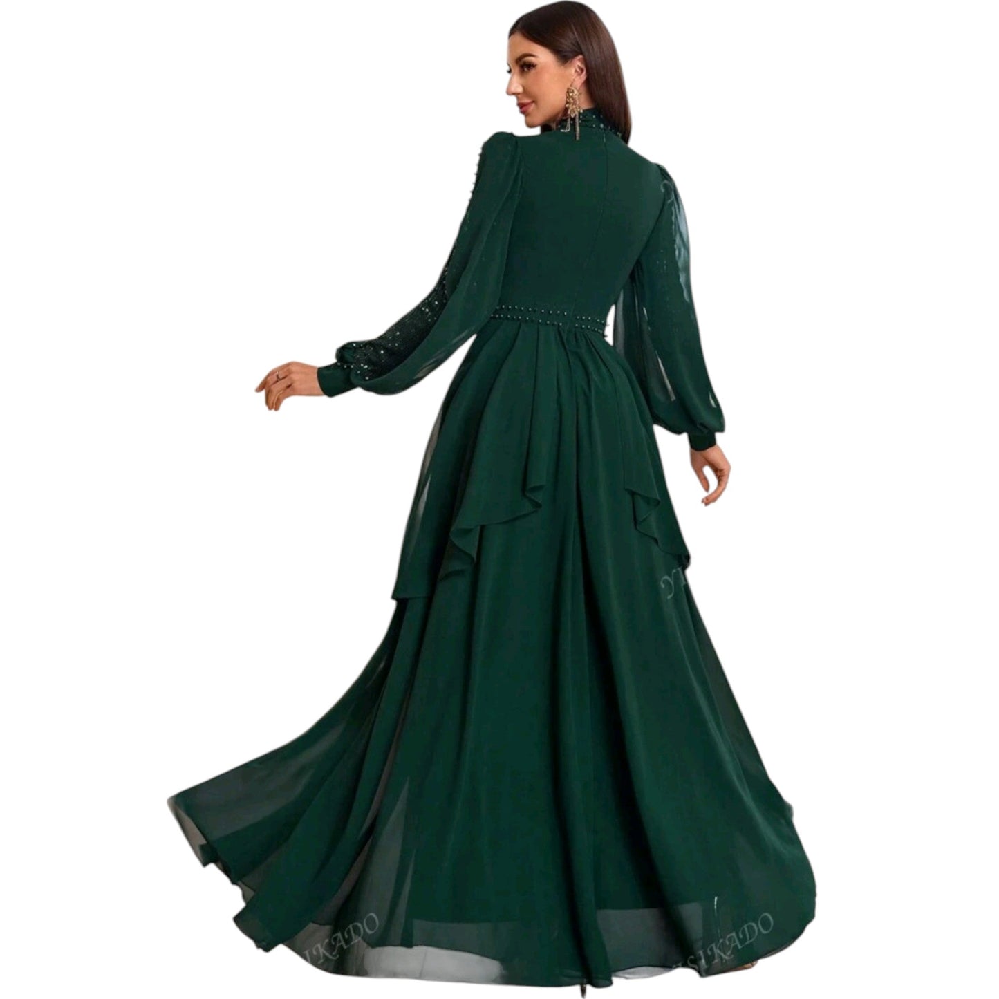 SHE sötétzöld chiffon maxi ruha