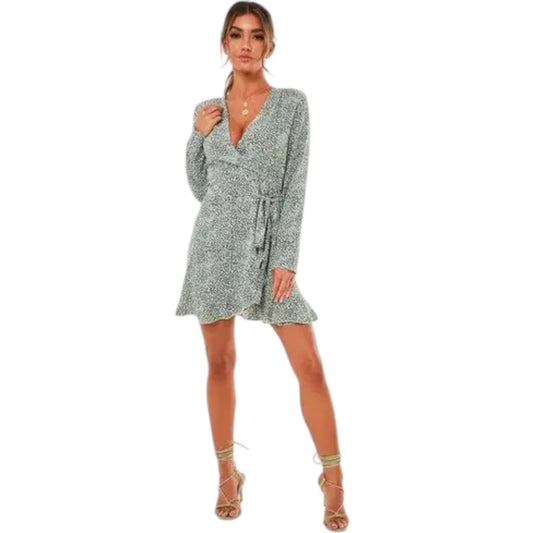 MISSGUIDED zöld mintás mini ruha