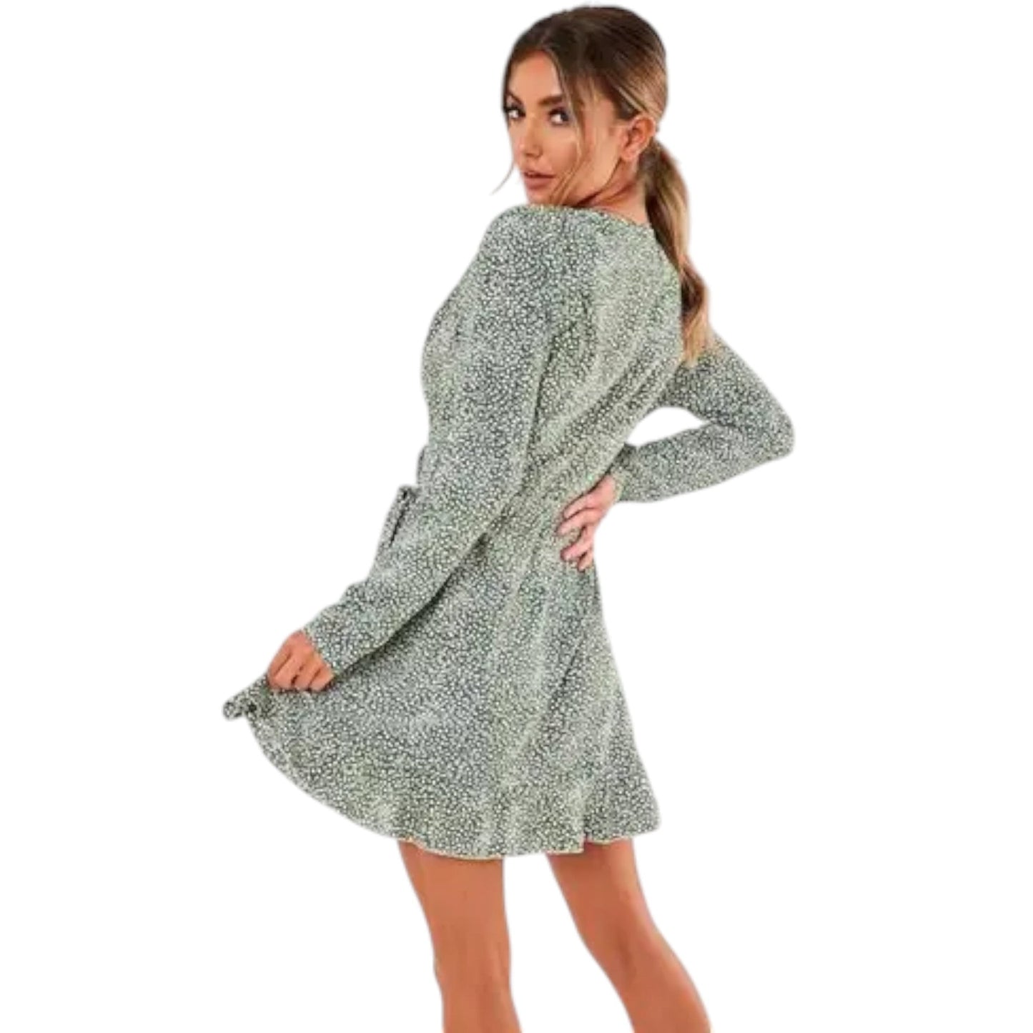 MISSGUIDED zöld mintás mini ruha