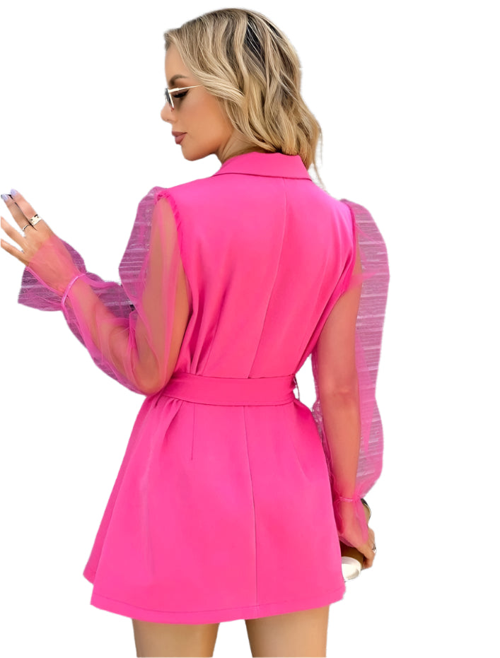 SHE pink öves blézerruha tüll ujjakkal