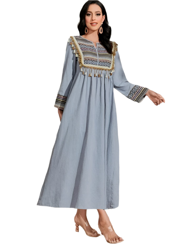 SHE kék boho hímzett maxi ruha