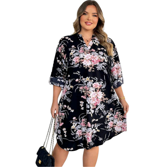 SHE fekete virágmintás ingruha