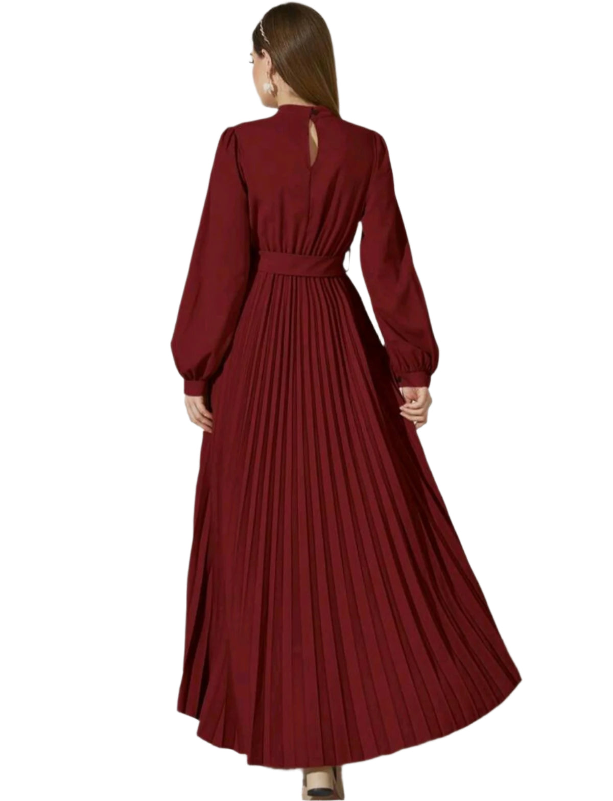 SHE bordó elegáns pliszírozott maxi ruha