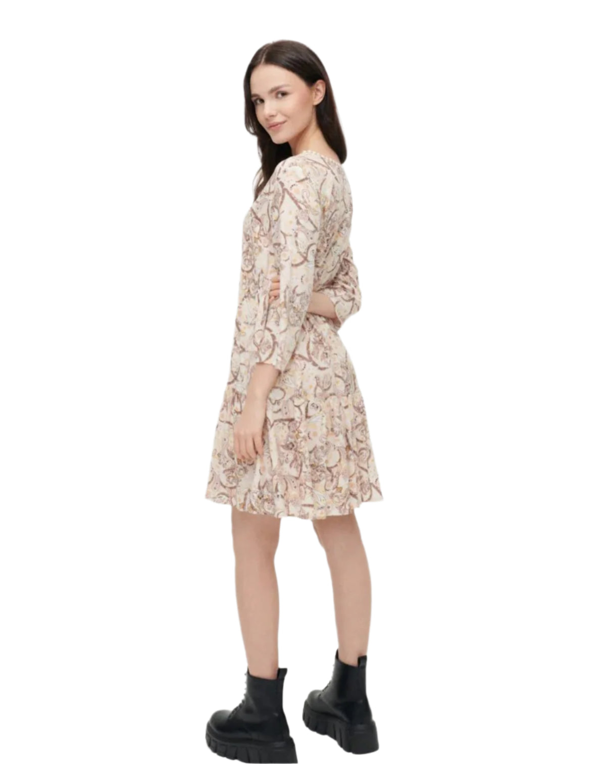 HOUSE BRAND bézs-barna mintás boho ruha