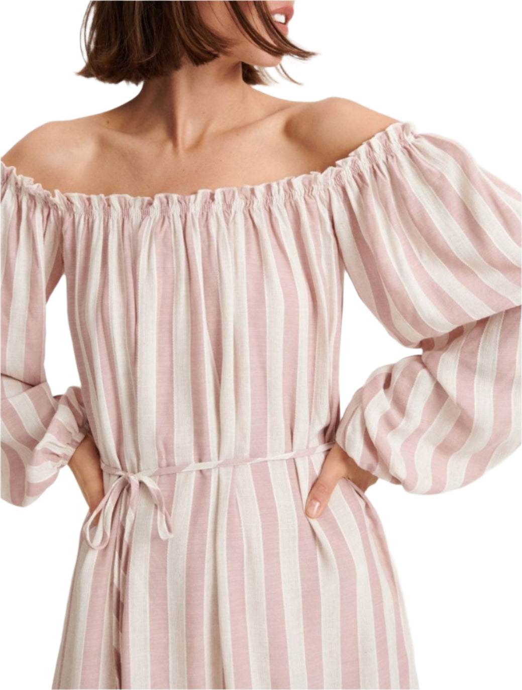 RESERVED rózsaszín csíkos off-shoulder ruha