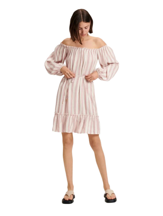 RESERVED rózsaszín csíkos off-shoulder ruha