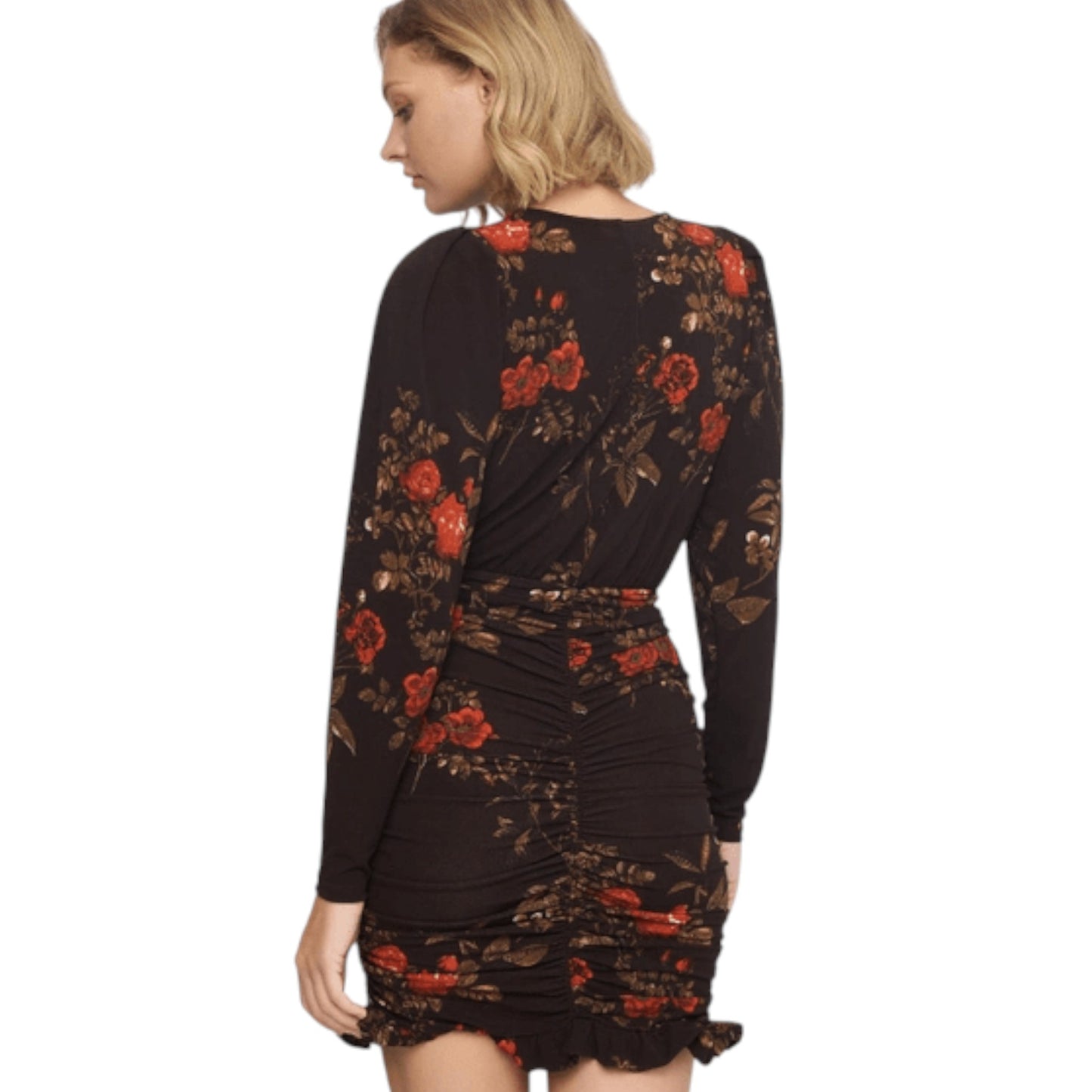 H&M fekete virágmintás ráncolt mini ruha