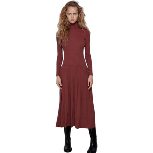 ZARA rozsdabarna bordázott pliszírozott midi ruha