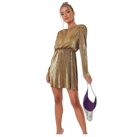 MISSGUIDED arany pliszírozott mini ruha