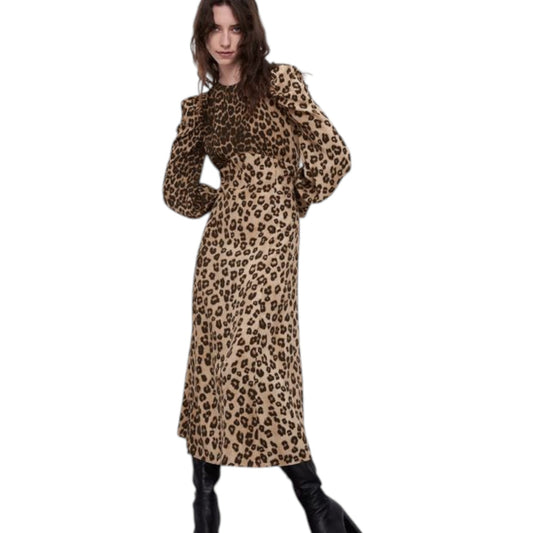 ZARA barna mintás midi ruha