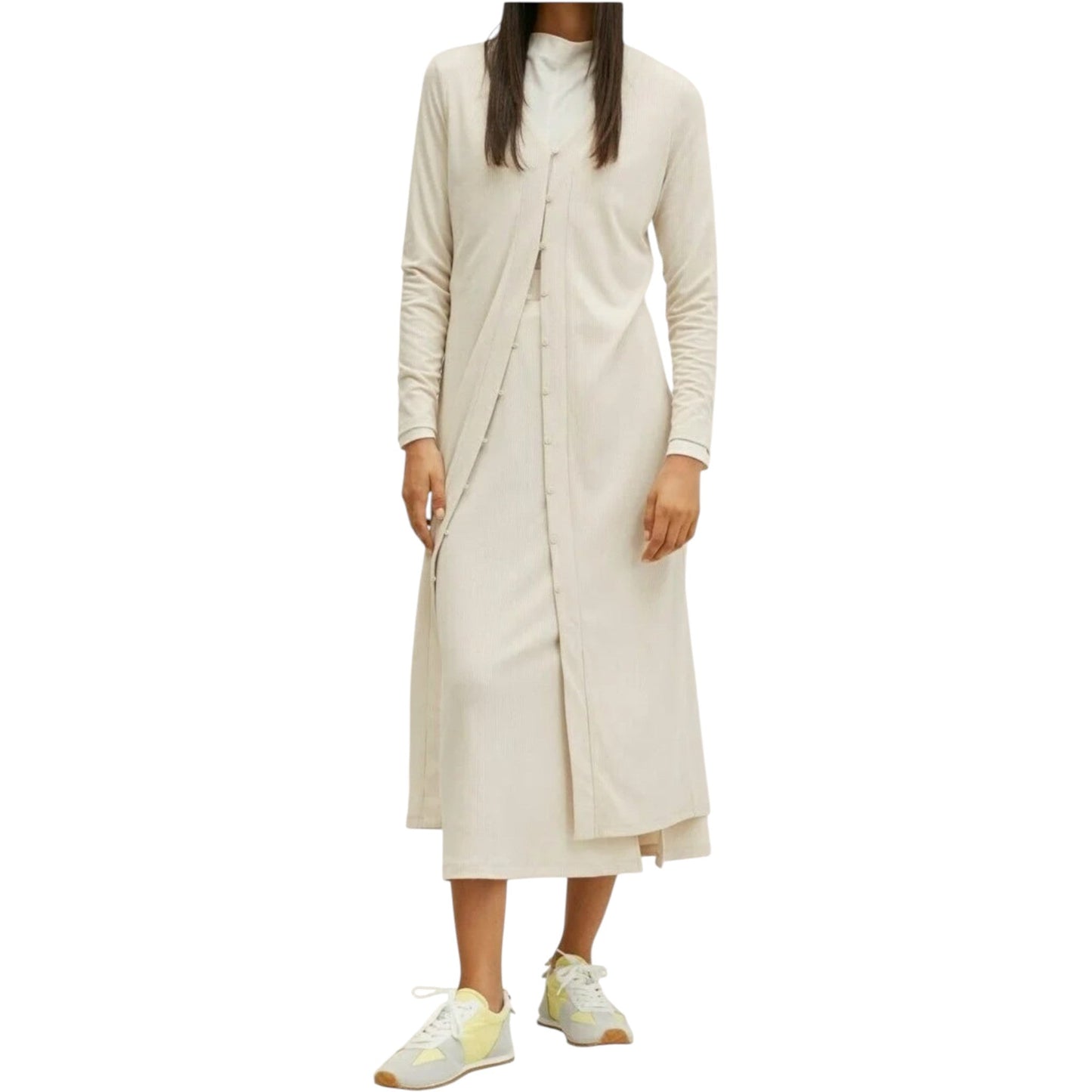MANGO bézs hosszú ujjú maxi ruha