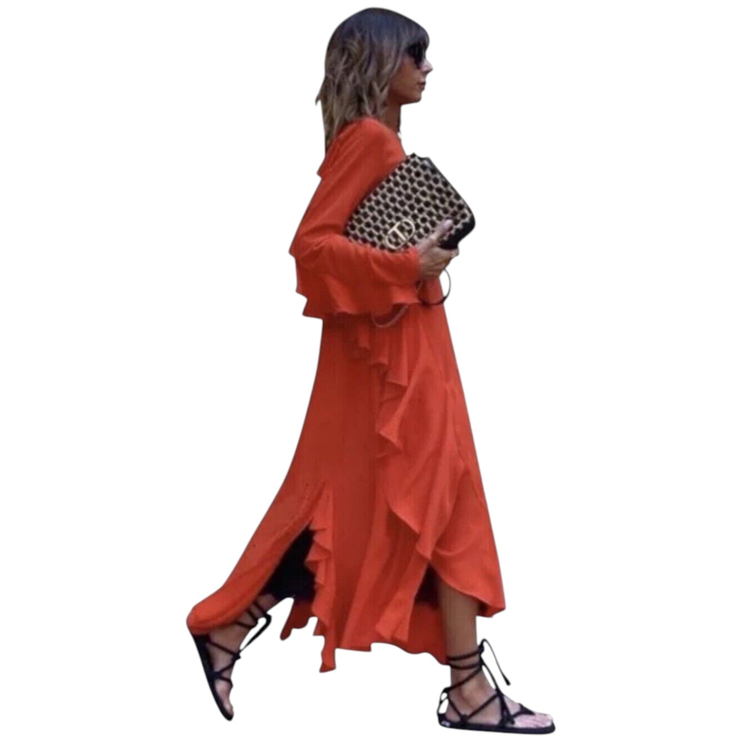 ZARA narancssárga fodros maxi ruha