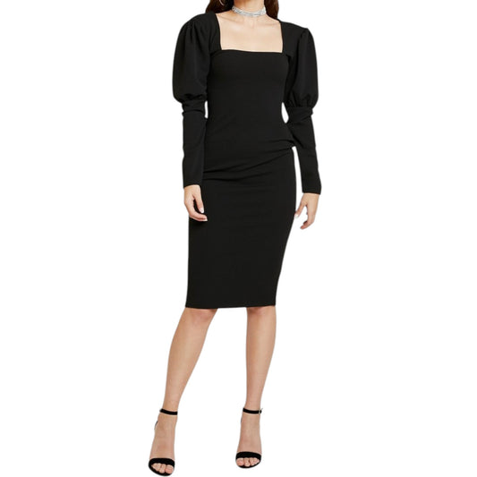 MISSGUIDED fekete puffos ujjú midi ruha