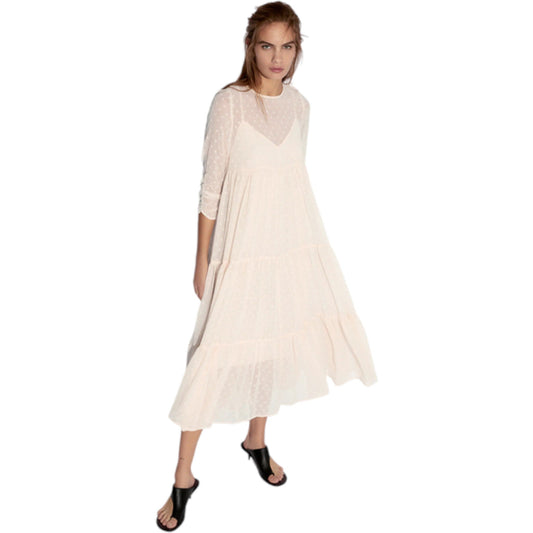 ZARA púderrózsaszín pöttyös hosszú maxi ruha
