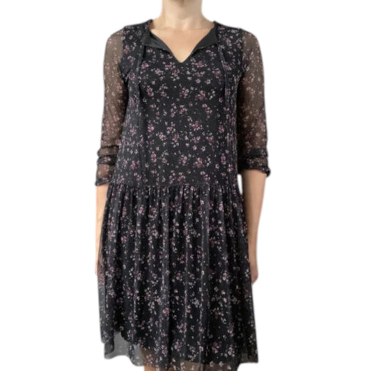 RESERVED fekete virágmintás mini ruha