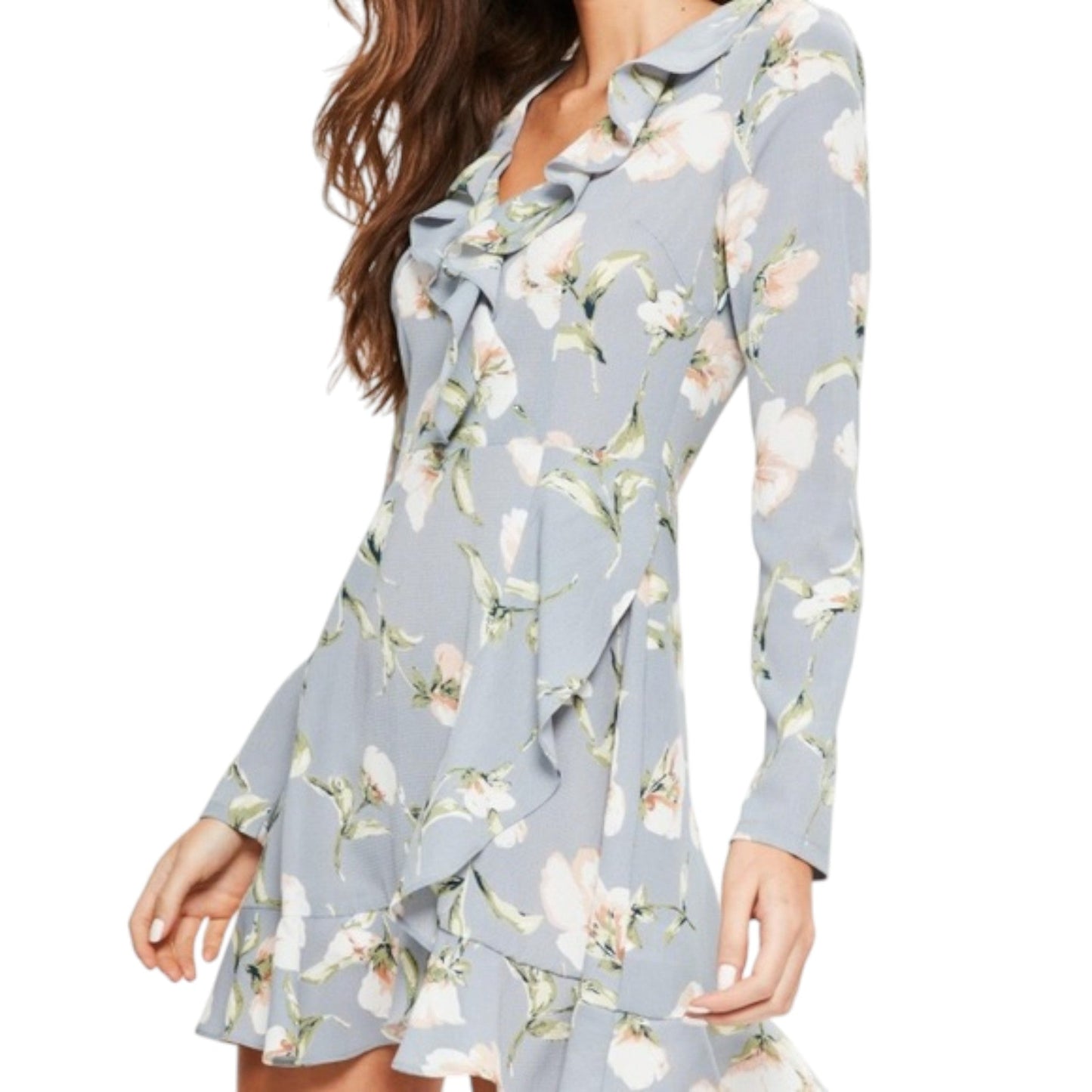 MISSGUIDED kék virágmintás mini ruha
