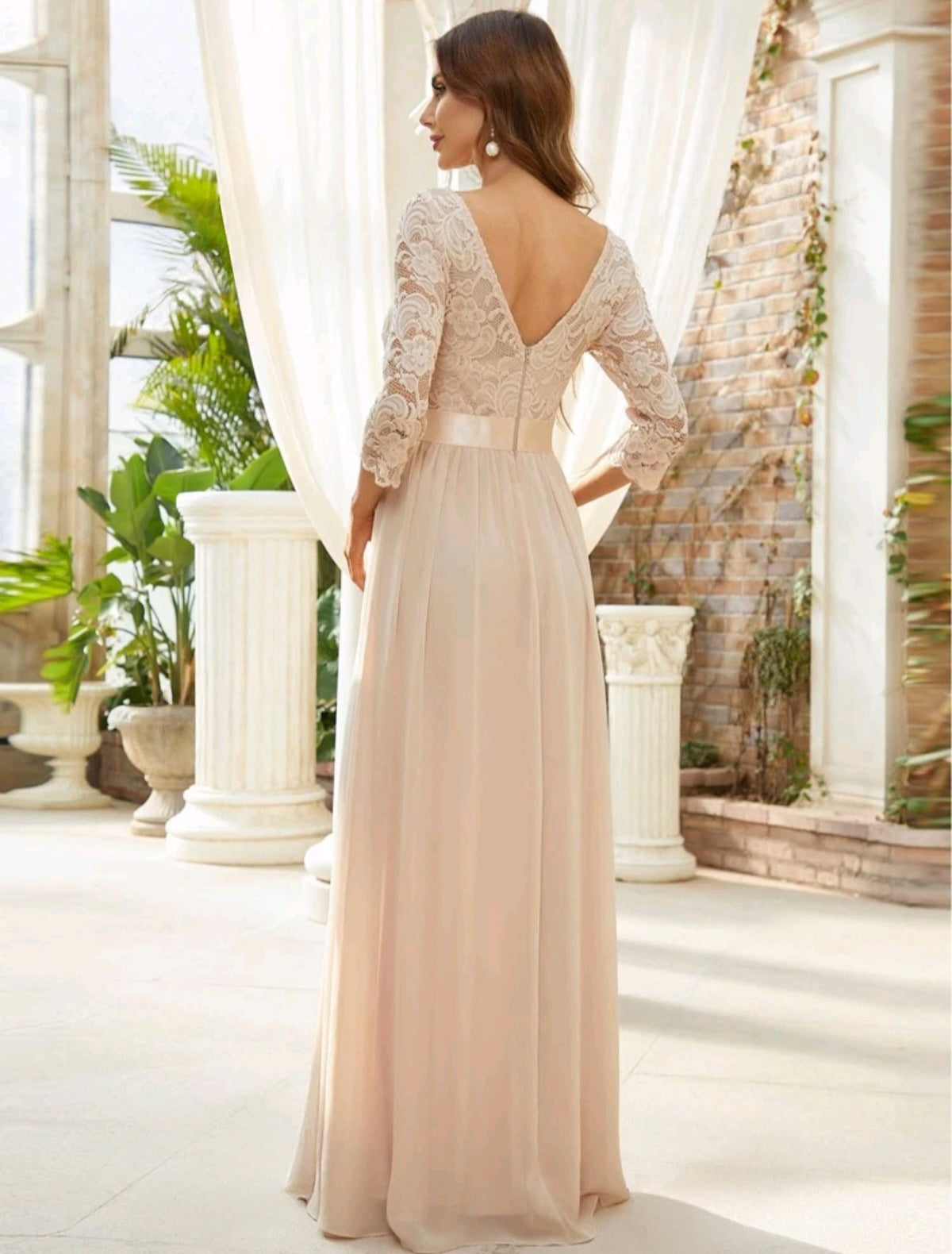 SHE bézs csipkés elegáns maxiruha