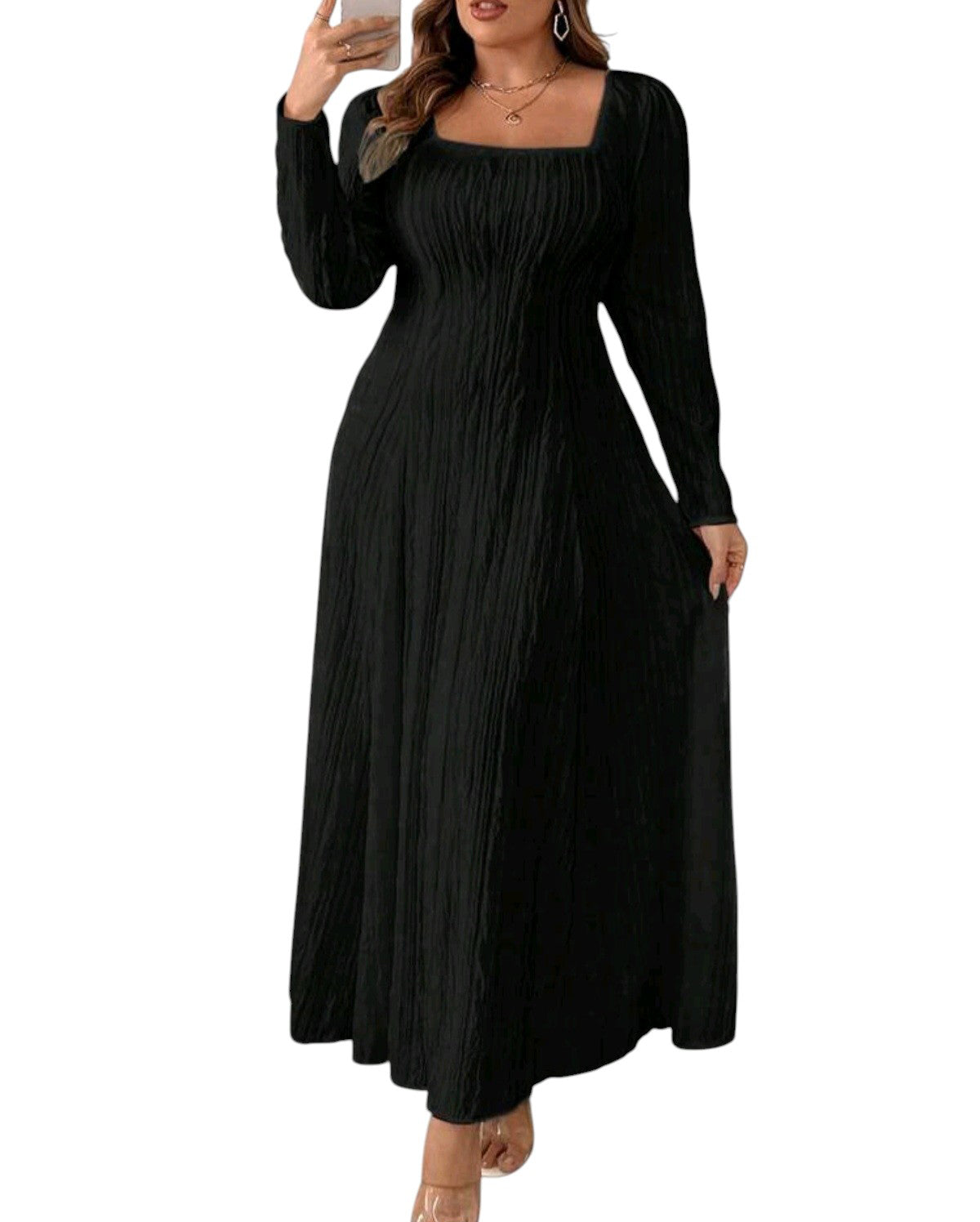 SHE fekete fodros maxi ruha