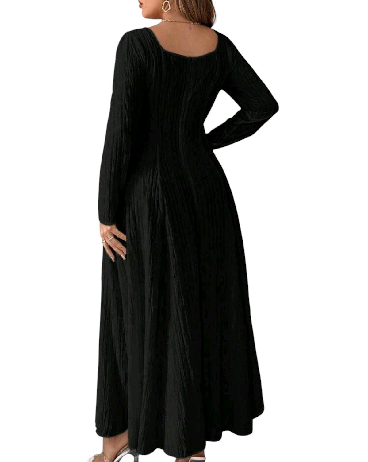 SHE fekete fodros maxi ruha