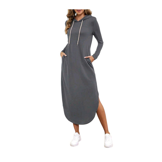 SHE szürke kapucnis maxi ruha slicceléssel