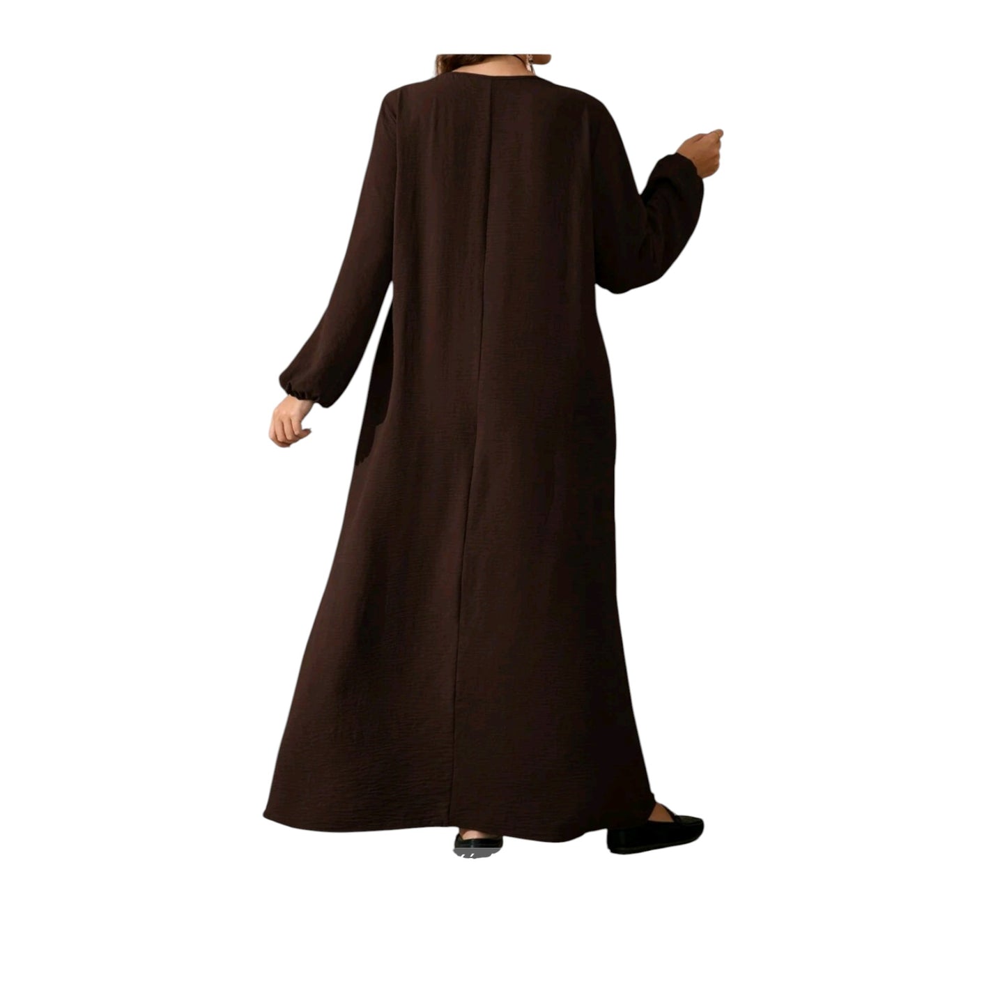 SHE barna, többszintes, hosszú ujjú maxi ruha