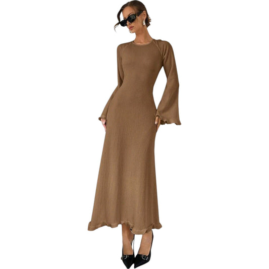 SHE barna hosszú ujjú maxi ruha