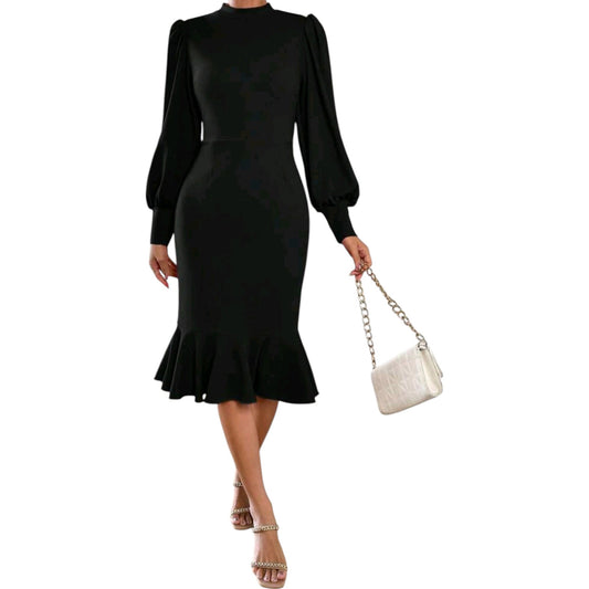 SHE fekete hosszú ujjú midi ruha