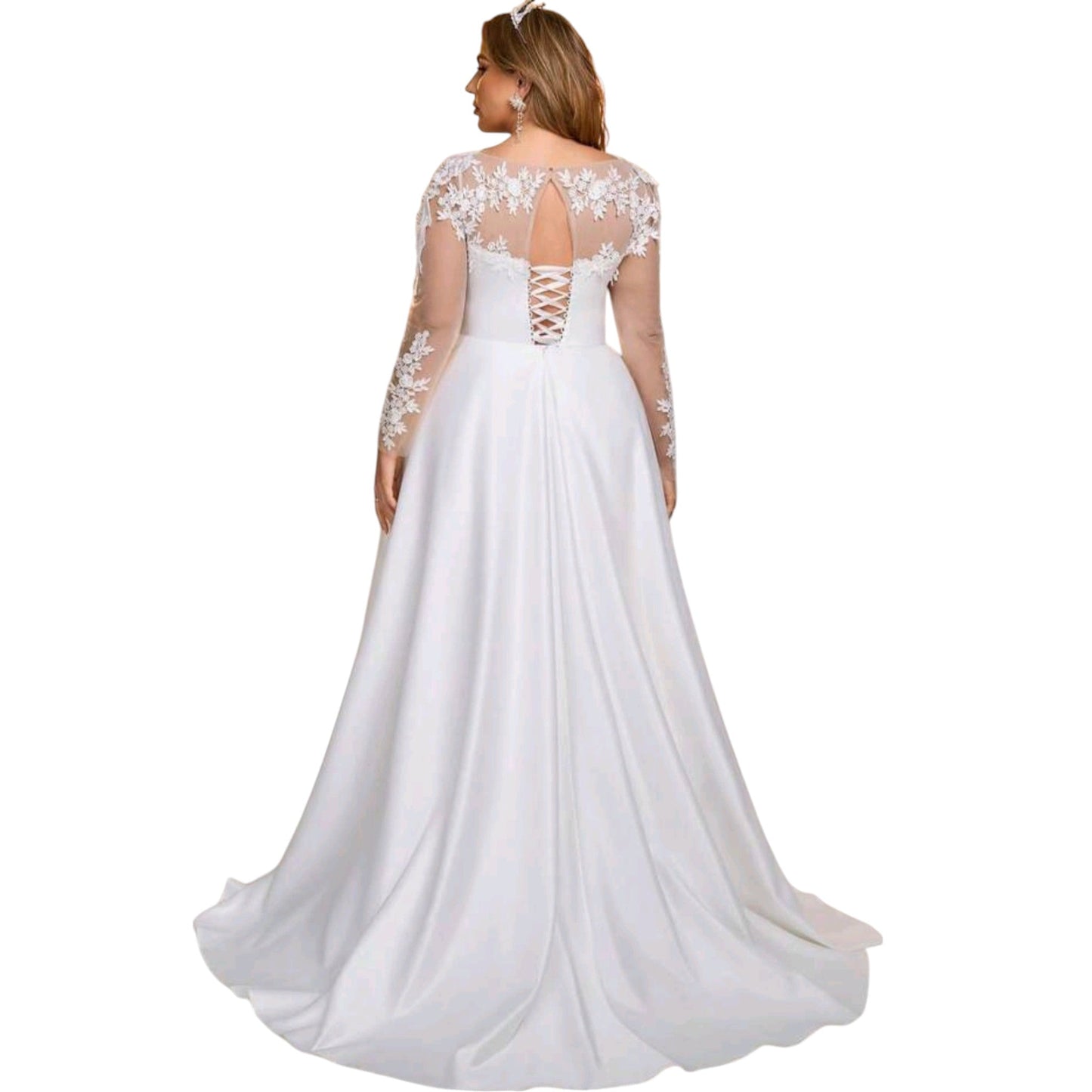 SHE fehér csipkés hosszú ujjú esküvői ruha