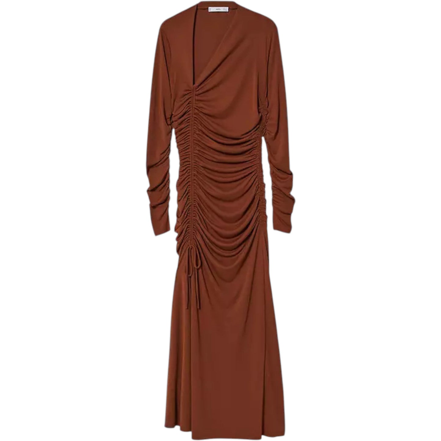 MANGO barna húzott V-nyakú maxi ruha