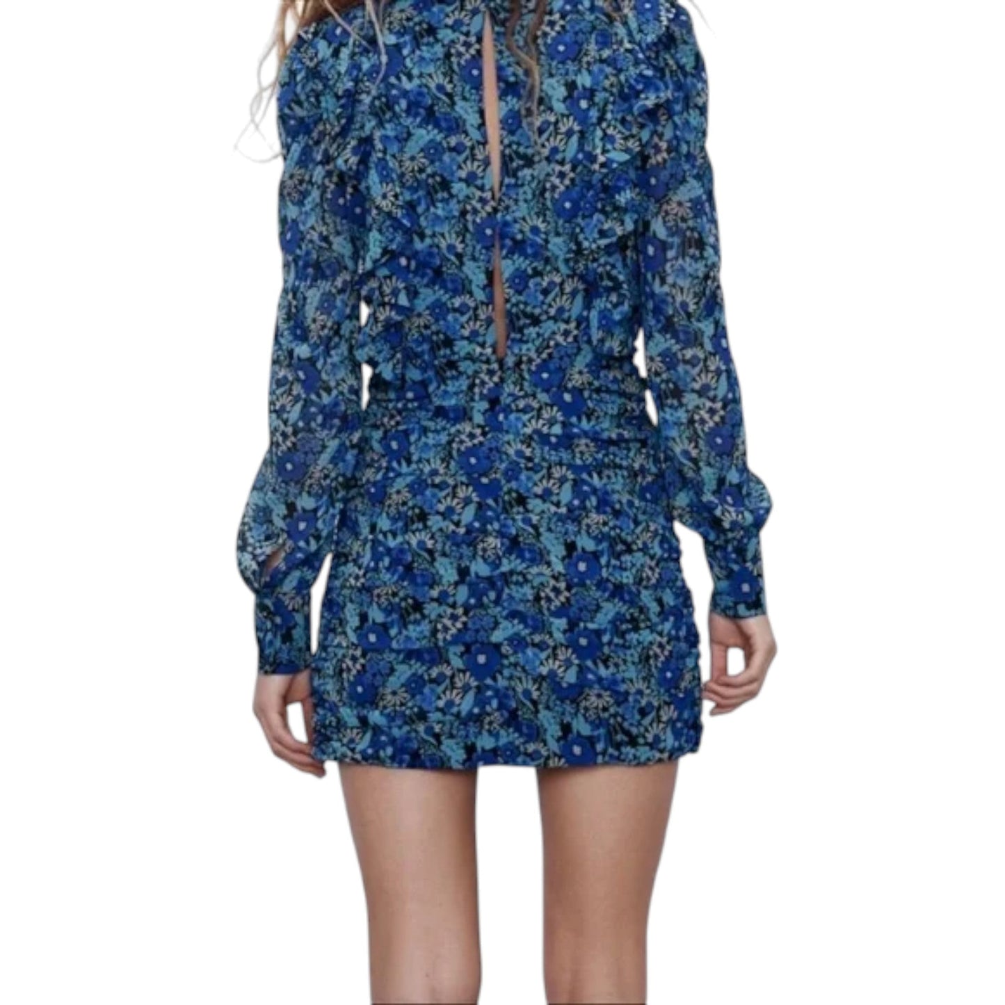 ZARA kék virágmintás mini ruha