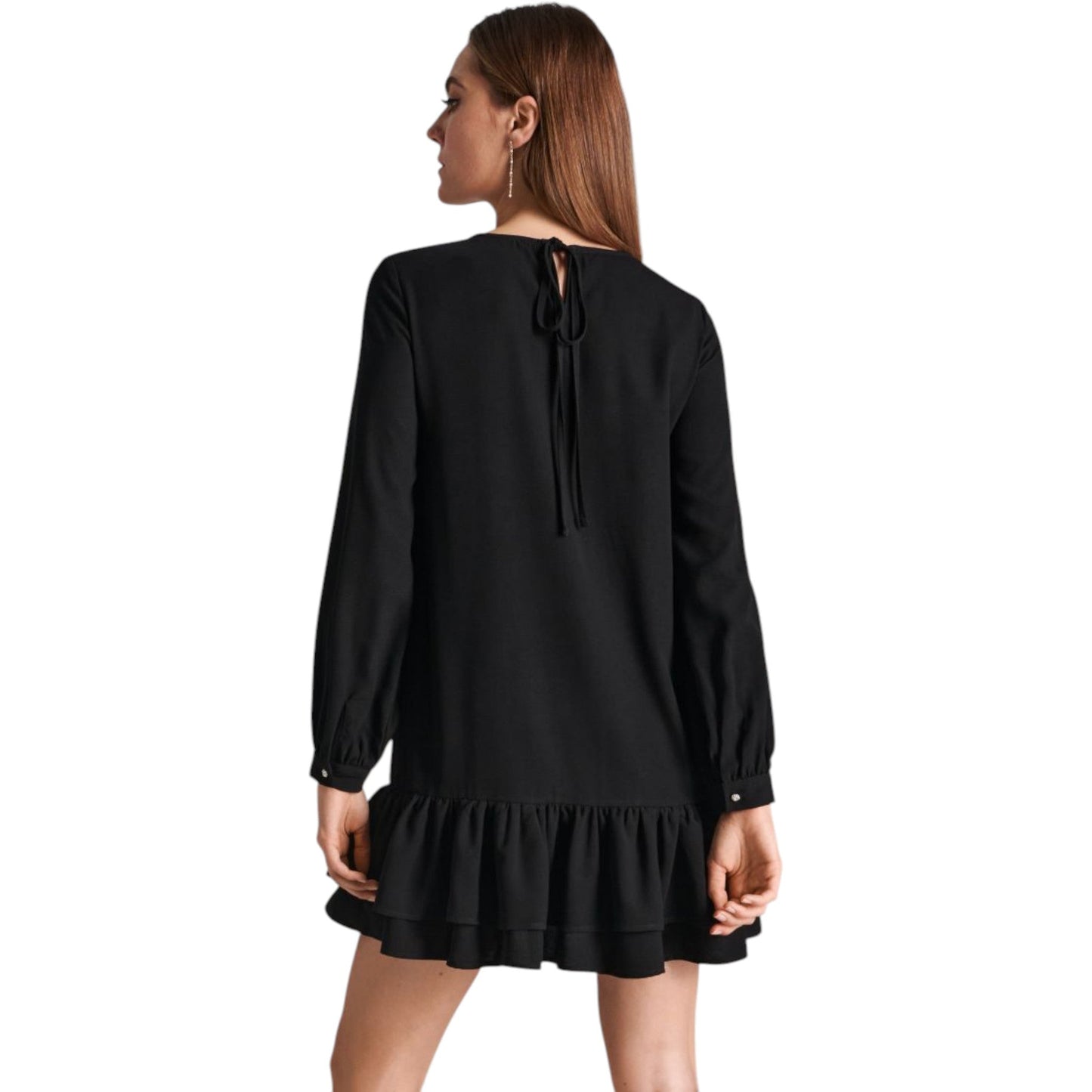 SINSAY fekete fodros hosszú ujjú mini ruha