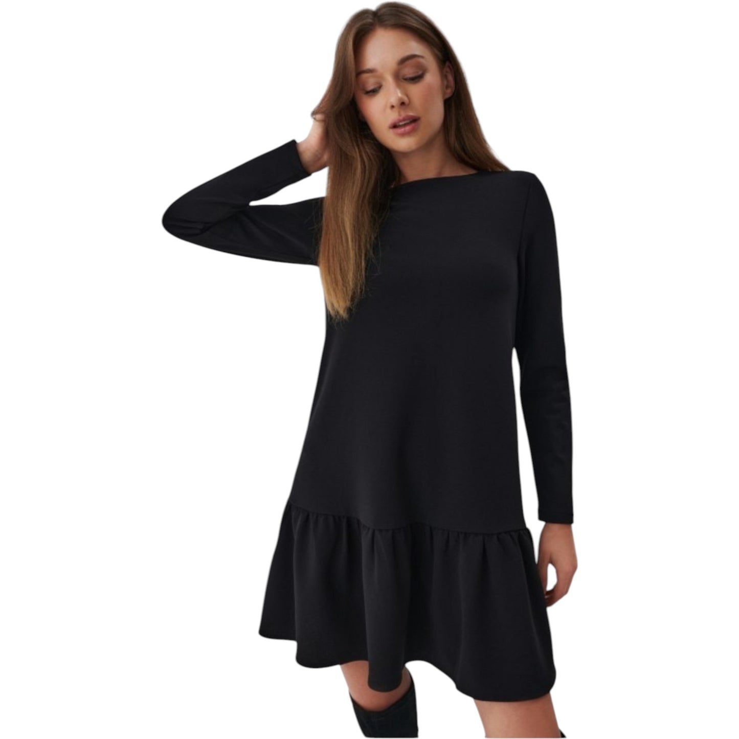 MOHITO fekete hosszú ujjú fodros mini ruha