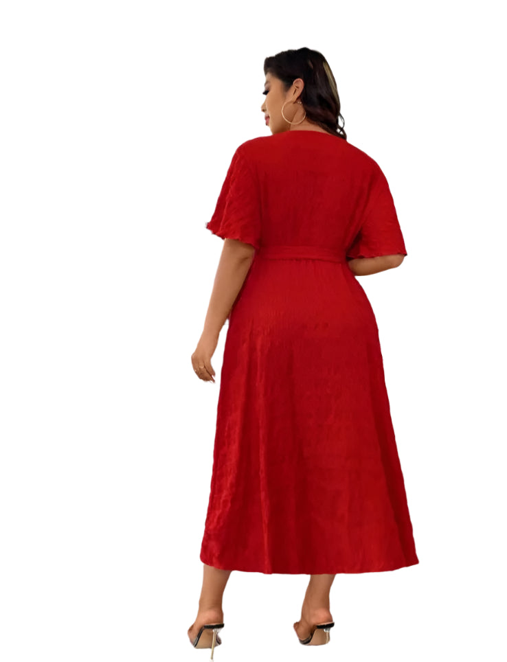 SHE piros átlapolt maxi ruha megkötős derékkal