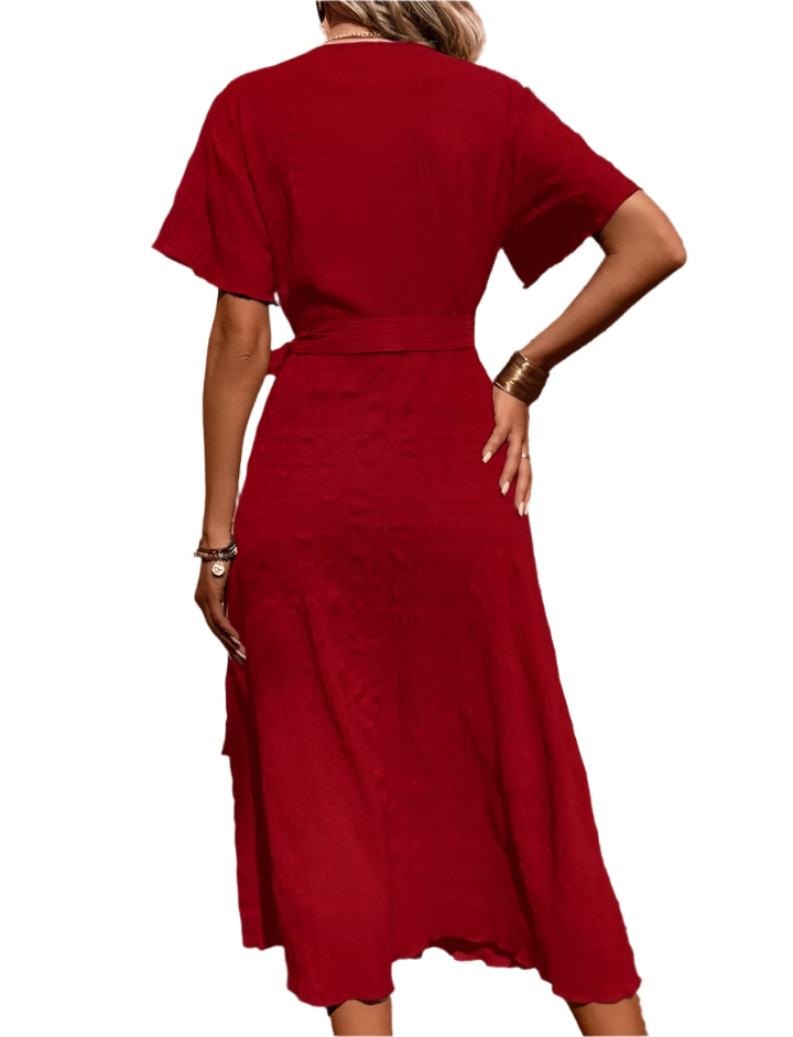 SHE piros átlapolt nyári midi ruha