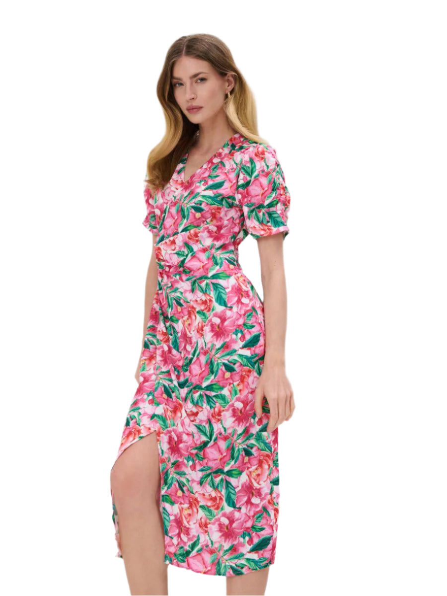 MOHITO rózsaszín virágmintás midi ruha