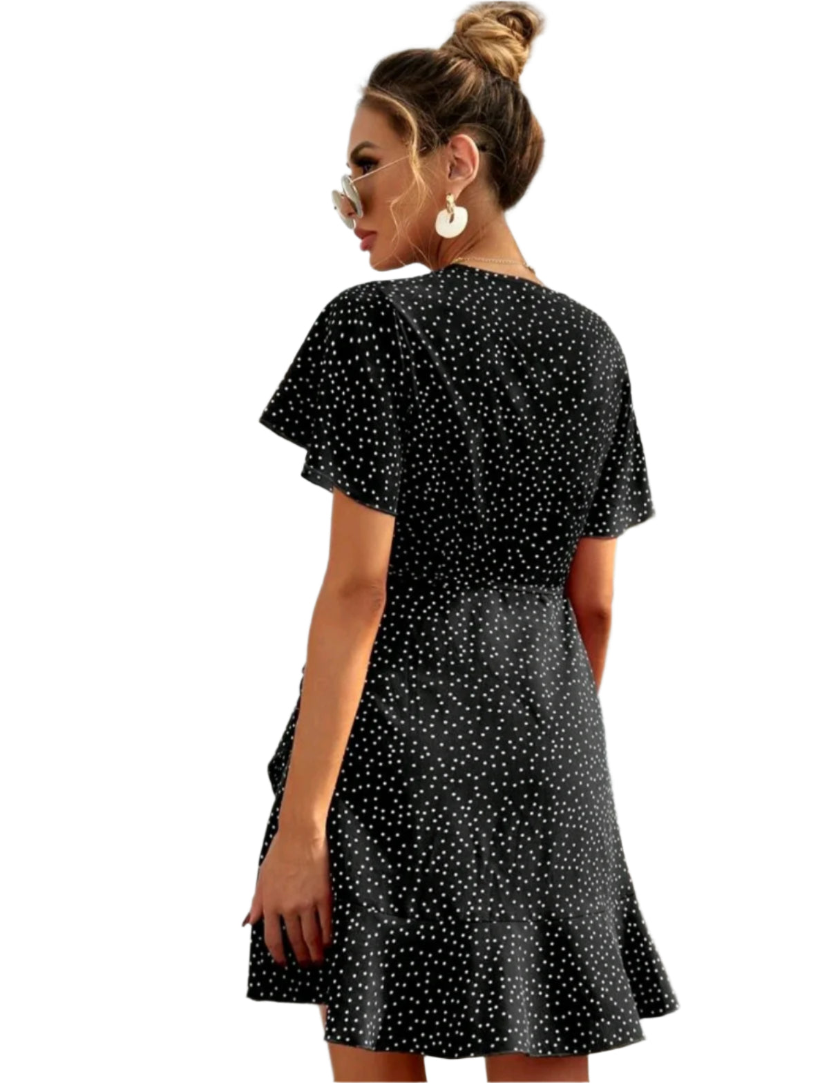 SHE fekete fehér pöttyös átlapolt nyári ruha