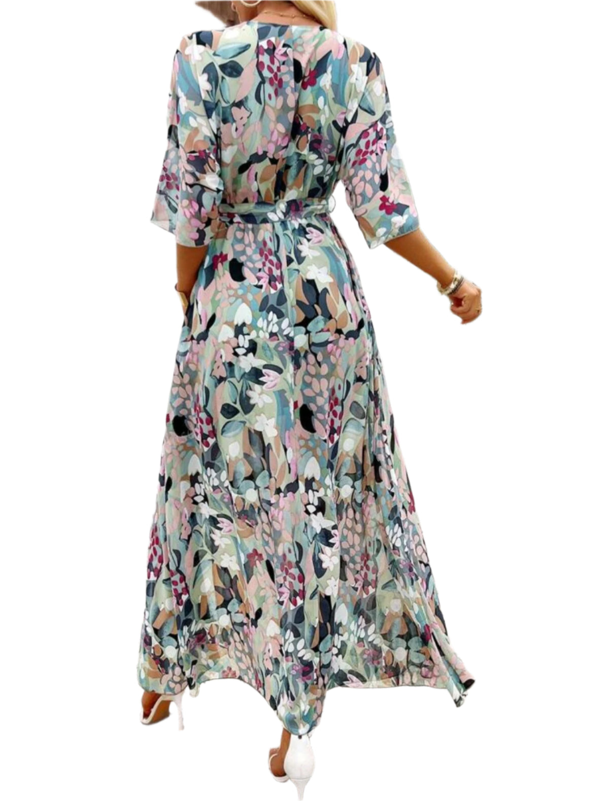 SHE színes virágmintás megkötős maxiruha